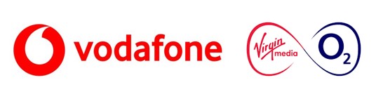 Company logos for Vodafone and Virgin Media O2