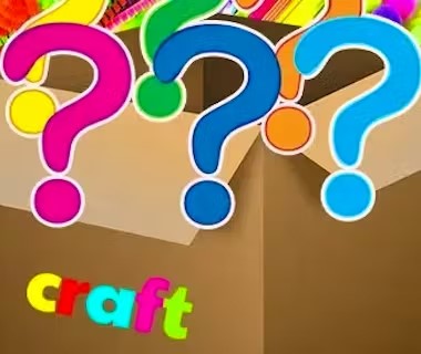 Brown cardboard box superimposed with colourful question marks and the word 'Craft' in bright letters