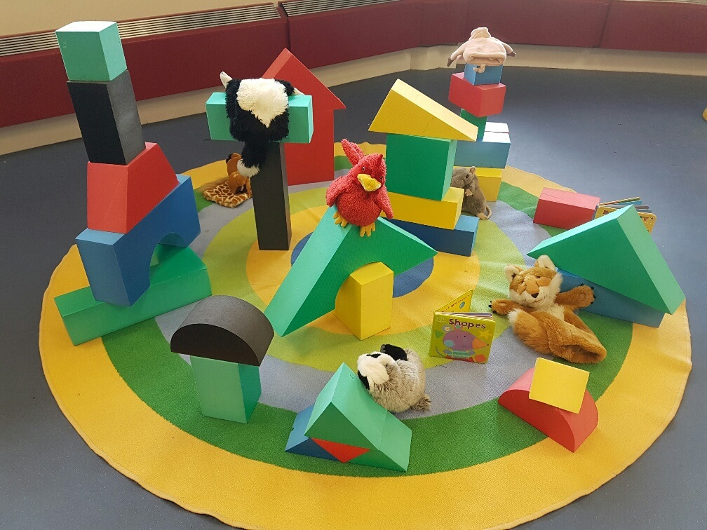 Bright coloured blocks on a circular mat