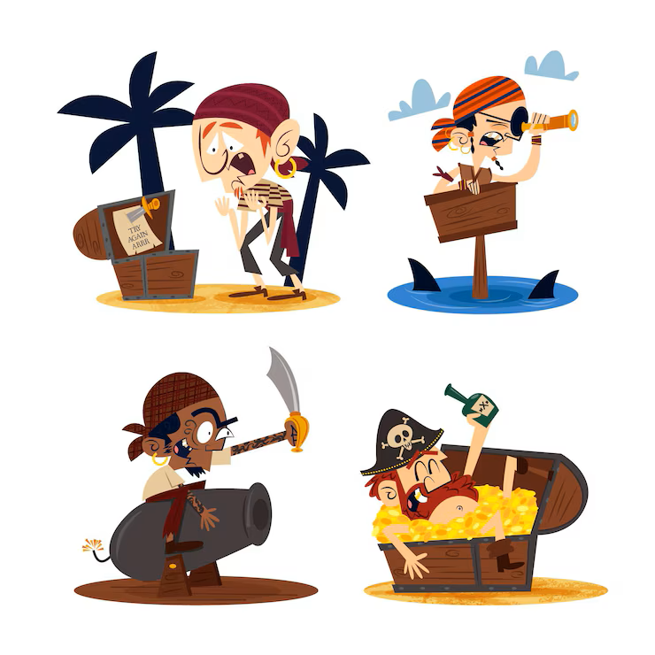 A cartoon drawing of four pirates