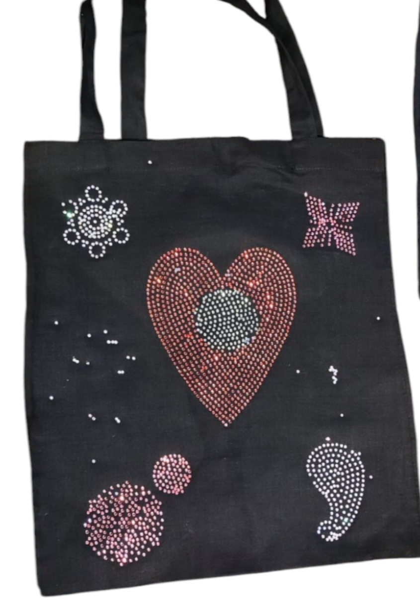 Embellished black tote bag