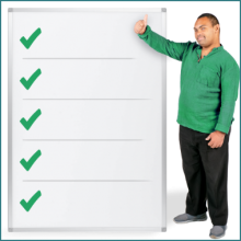 man pointing to green ticks