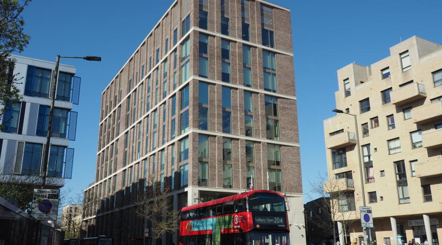 Bus passing the Barnet Council Colindale offices in 2 Bristol Avenue