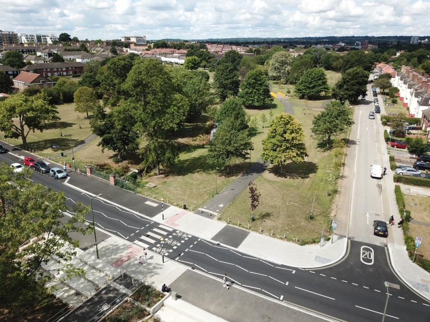 A zebra crossing and cycle path was installed on Montrose Avenue to improve access between Montrose Playing Fields and Silkstream Park as part of Barnet Council’s £5million regeneration of the two parks.