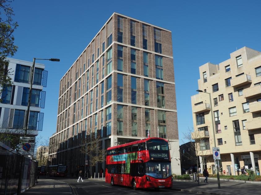 Bus passing the Barnet Council Colindale offices in 2 Bristol Avenue