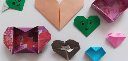 Origami hearts in different colours 