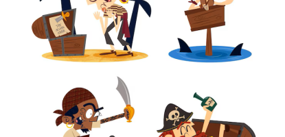 A cartoon drawing of four pirates